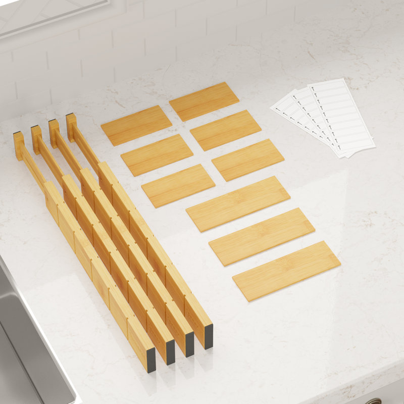 Spaceaid Bamboo Adjustable Drawer Dividers With Inserts and Labels – Expandable Organizers for Kitchen, Office, Dresser, and Bathroom & Reviews | Wayfair