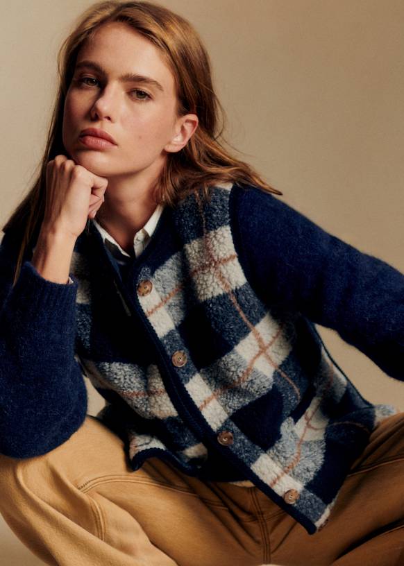 Fred Jacket - Blue and Ecru Checks - Recycled Polyester - S&amp;eacute;zane