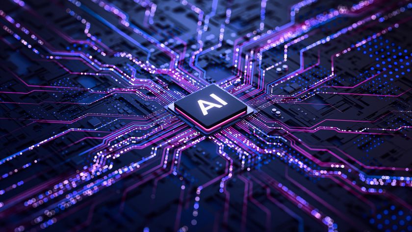 An illustration of a circuit board with AI in the center
