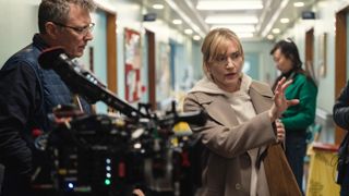 Kate Winslet directing on the set of "Goodbye June"