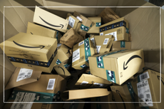 a close of Amazon shopping parcels