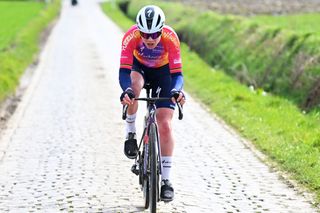 NOKERE BELGIUM MARCH 15 Lotte Kopecky of Belgium and Team SD Worx competes in the breakaway to win the 4th Danilith Nokere Koerse 2023 Womens Elite a 1291km one day race from Deinze to Nokere DanilithNokereKoerse on March 15 2023 in Nokere Belgium Photo by Luc ClaessenGetty Images