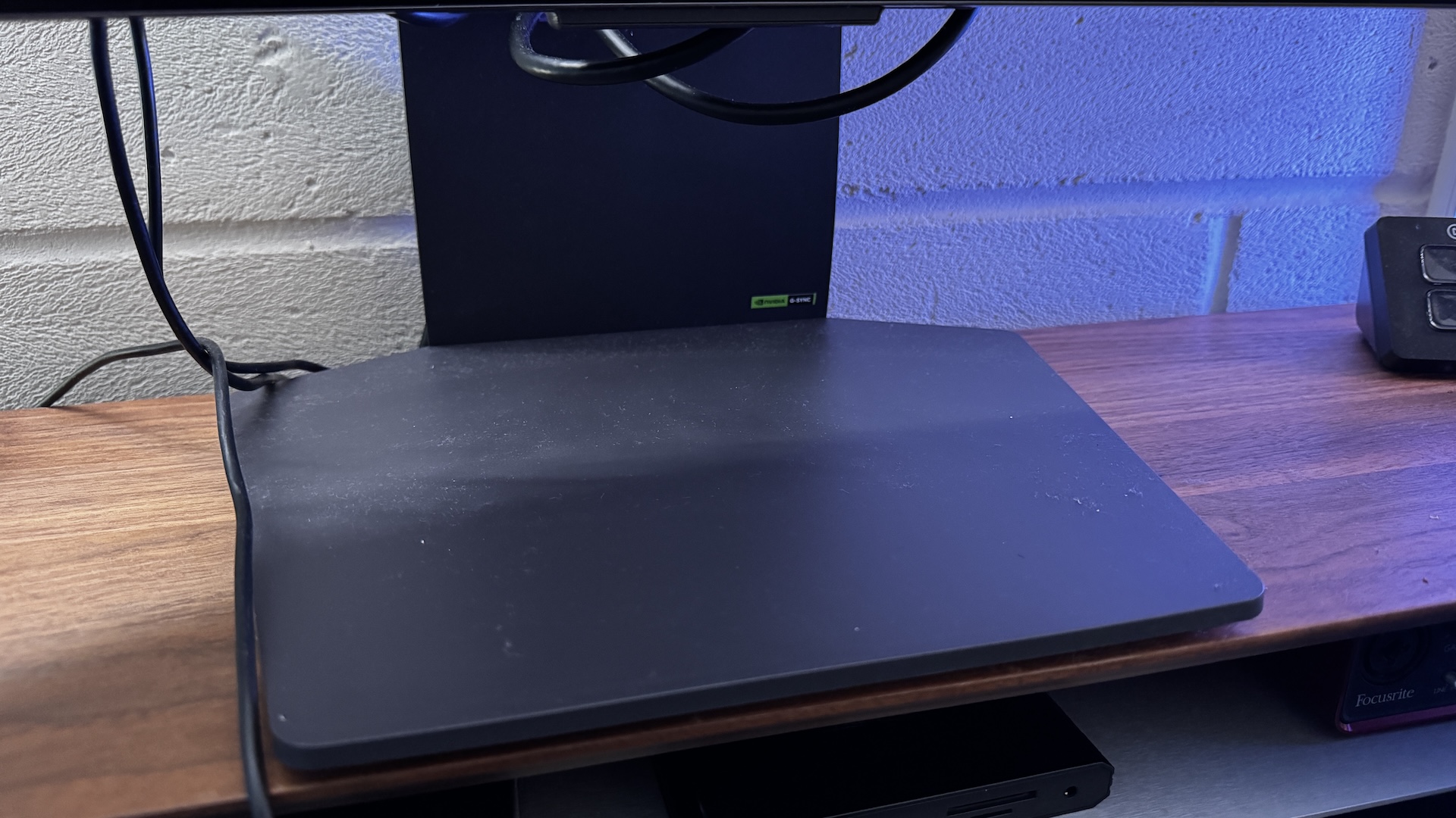 LG UltraGear 39GS95QE-B stand on desk
