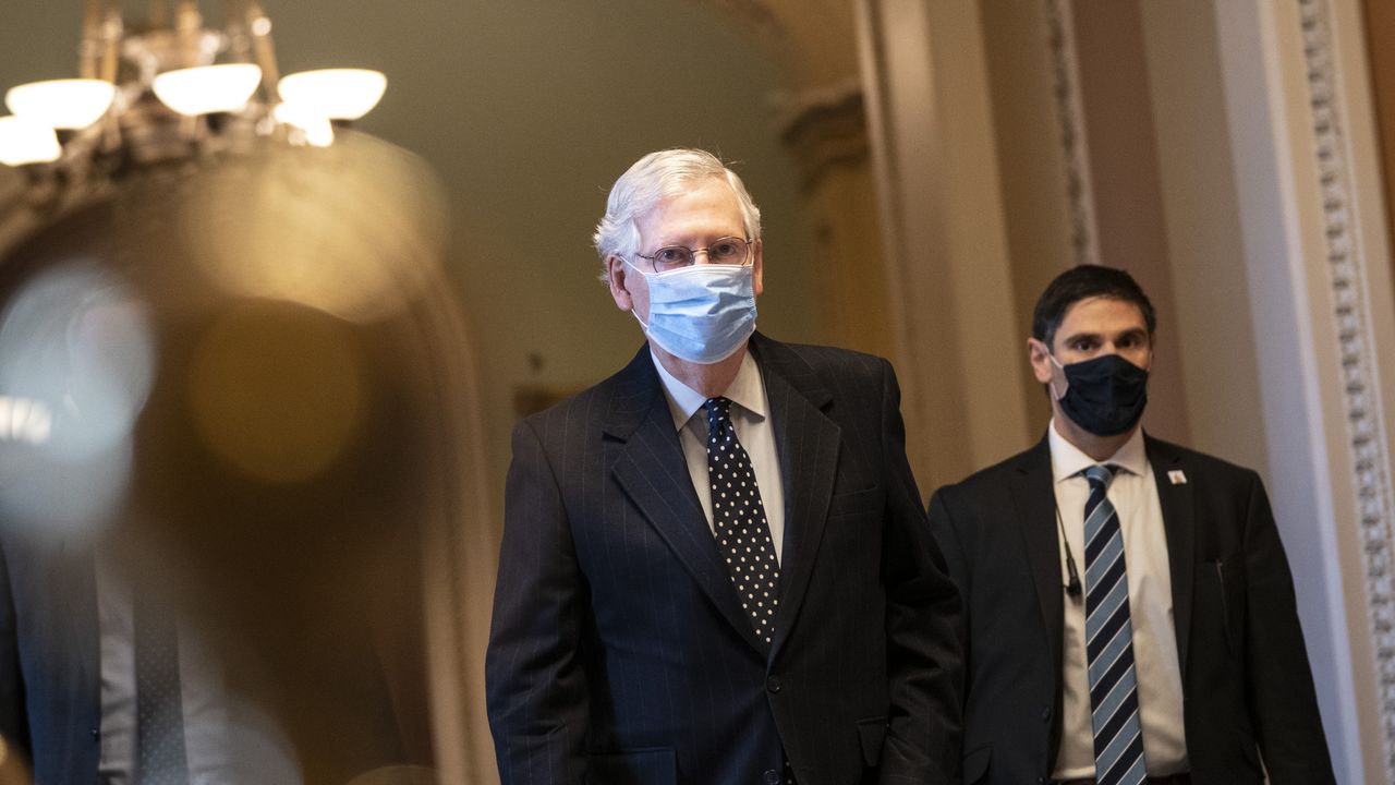 Senate majority leader Mitch McConnell arrives at the US Capitol