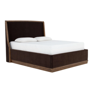 dark brown upholstered bedframe