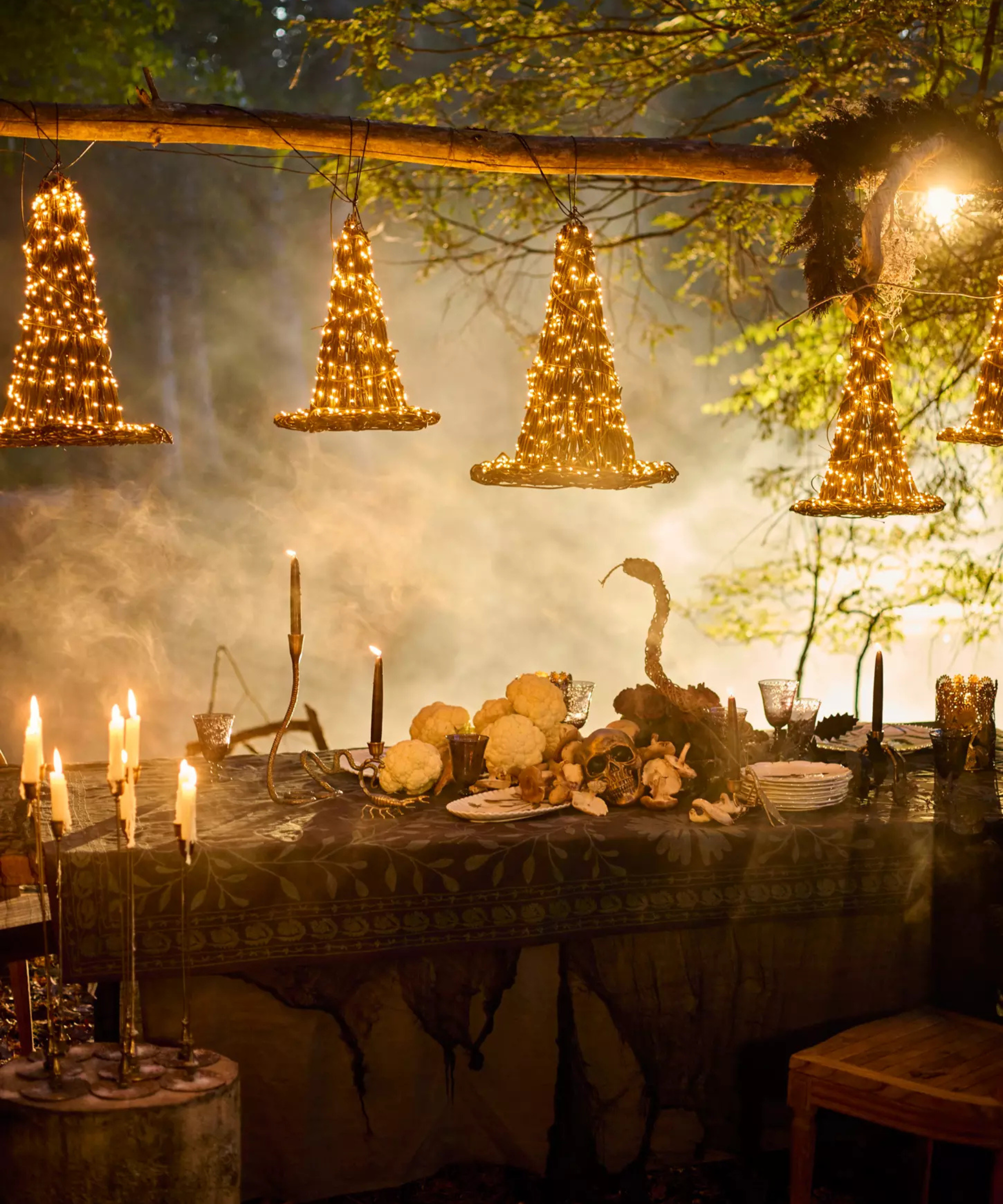 a tablescape decorated for Halloween