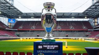 The Euro 2024 trophy on display in Cologne in March 2024.