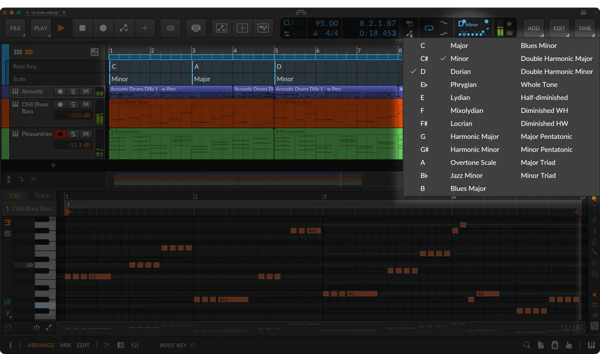 منوی انتخاب گام در Bitwig Studio 6