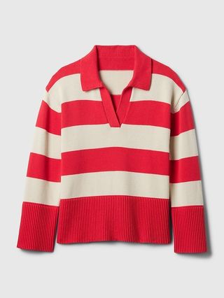 red and white striped sweater with a collar