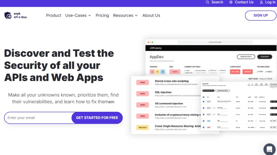 Website screenshot of Probely (July, 2025)