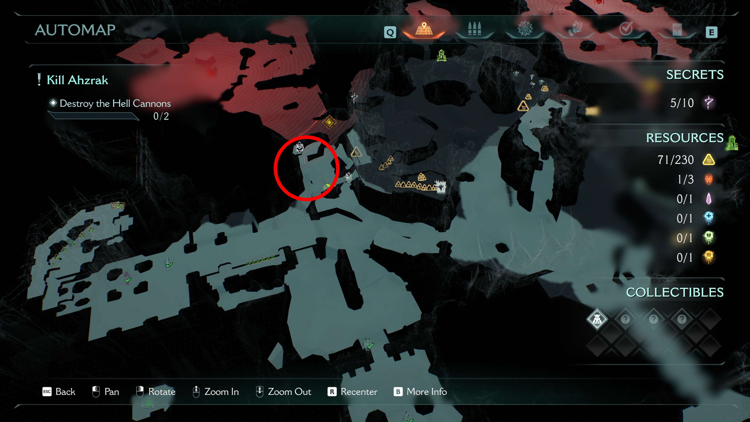 Doom: The Dark Ages The Forsaken Plains secrets and collectibles - A map highlighting the location of a life sigil inside a cave.