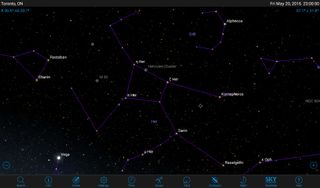 Only a few stars of Hercules were prominent enough for proper names. The others bear the Greek letter designations of Bayer's system. Deep-sky objects are represented by symbols. On your app, tap a symbol to call up details about that object.