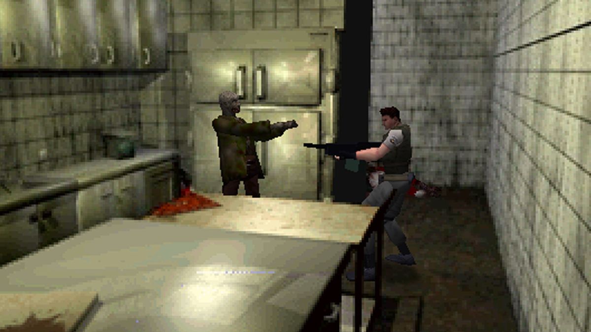 Chris Redfield fights a zombie in 1996&#039;s Resident Evil.