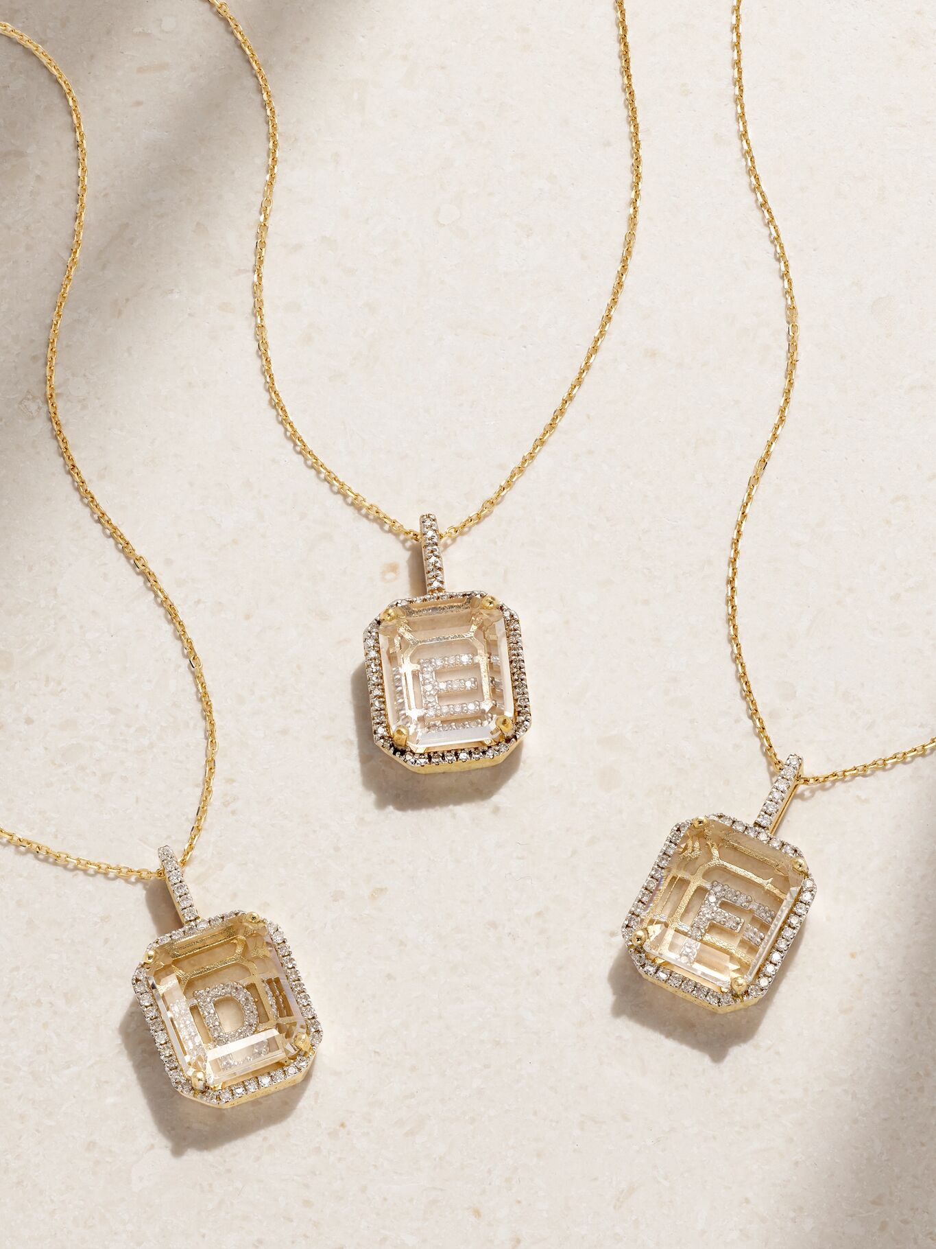 mateo Initial 14-karat gold, quartz and diamond necklace