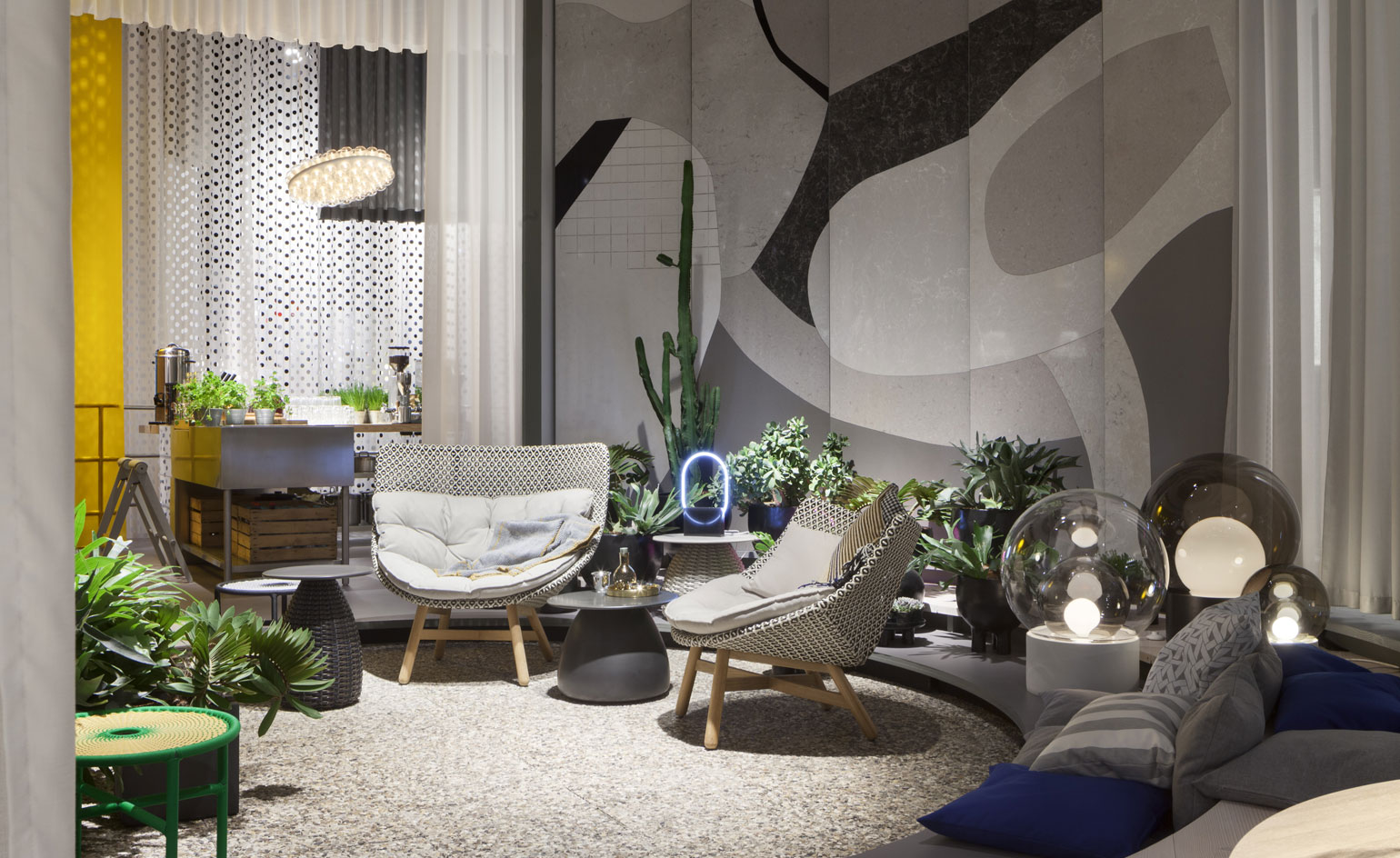 The circular format of the space congregates at this central 'outdoor' area,
