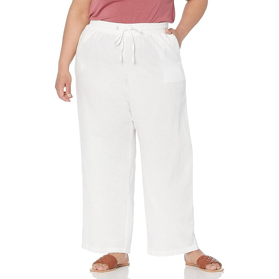 Amazon Essentials Women's Linen Blend Drawstring Relaxed Fit Wide Leg Pant (available in Plus Size), White, 1x