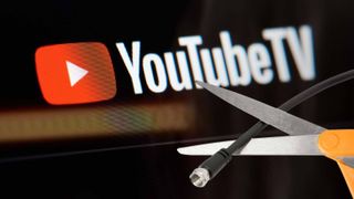 Cord-cutting in front of Youtube TV logo