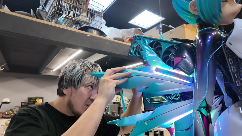 Tech creator 黃小潔Jerry assembles a gaming PC built inside a 2 metre tall statue of Vocaloid character Miku Hatsune.