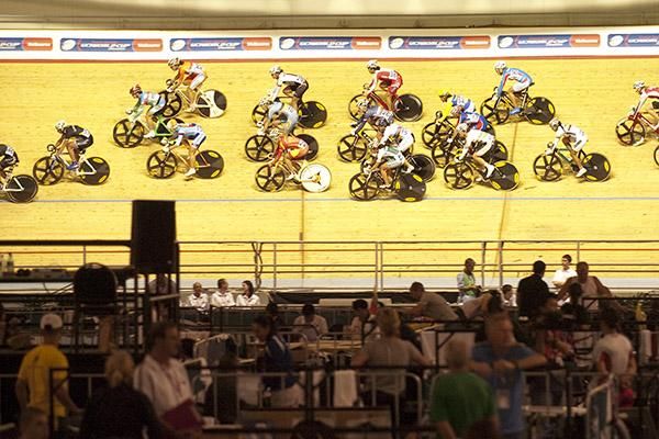Action from the women's scratch race at Hisense Arena.