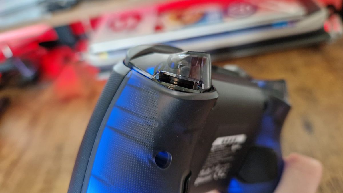 A GameSir Cyclone 2 review image showing its integrated trigger stop switches