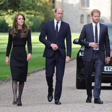 Prince Harry, Meghan Markle, Princess Kate and Prince William walking in a row