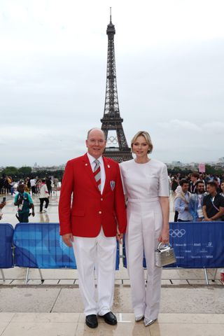 Prince Albert II of Monaco and Princess Charlene of Monaco attend the red carpet ahead of the opening ceremony of the Olympic Games Paris 2024 on July 26, 2024 in Paris, France. (Photo by Matthew Stockman/Getty Images)