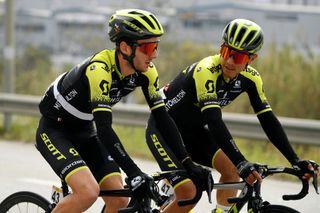 Adam Yates and Esteban Chaves chat in the peloton