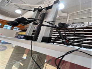 The Marshall CV368 camera rests atop a basketball net and backboard.