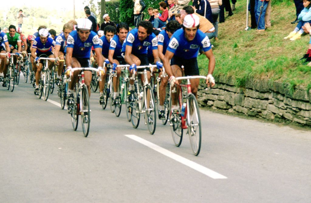The Italian team at the front of the race during the 1983 Worlds