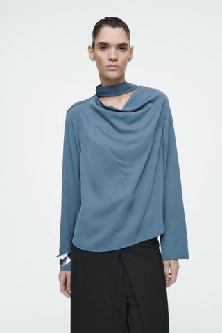 Draped Scarf-Detail Blouse