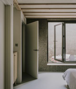 bedroom with cork walls