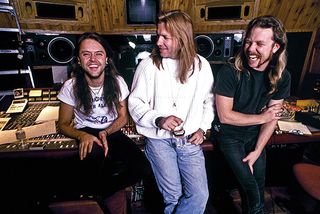 Bob Rock in the studio with Lars Ulrich and James Hetfield