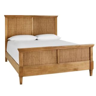 Marsden Patina Wood Finish Wooden Cane Queen Bed against a white background.