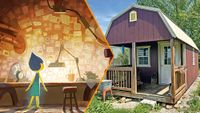 Art from Pixar's Inside Out 2 and a shed art studio