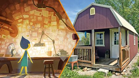 Art from Pixar's Inside Out 2 and a shed art studio
