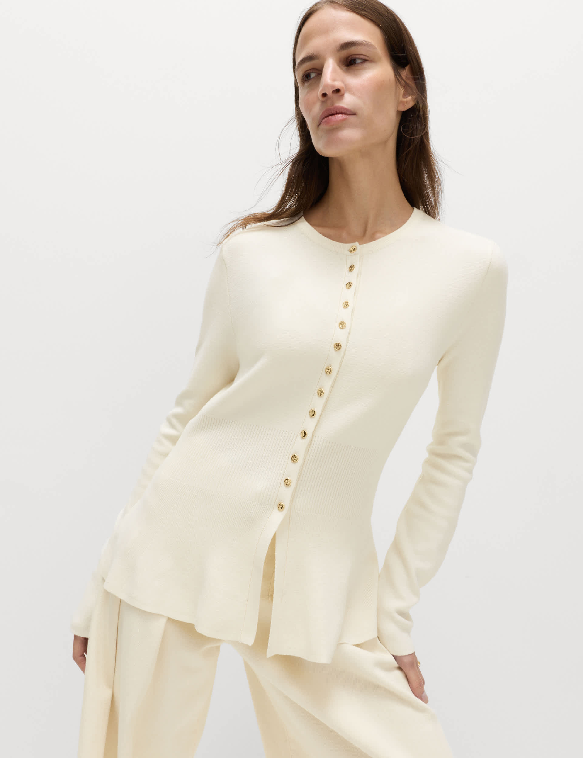 Crew Neck Peplum Slim Fit Cardigan