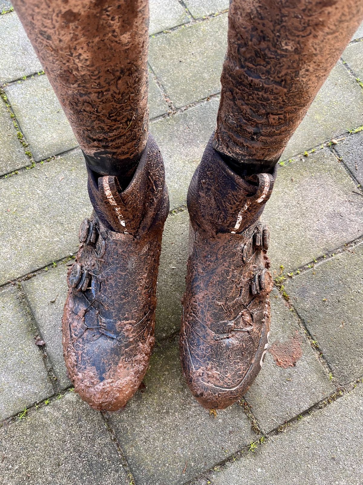 A pair of Northwave Flagship covered in mud