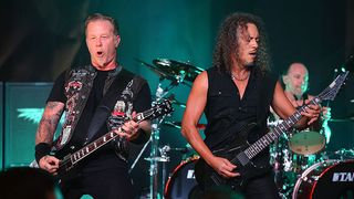 James Hetfield and Kirk Hammett perform live with Metallica.