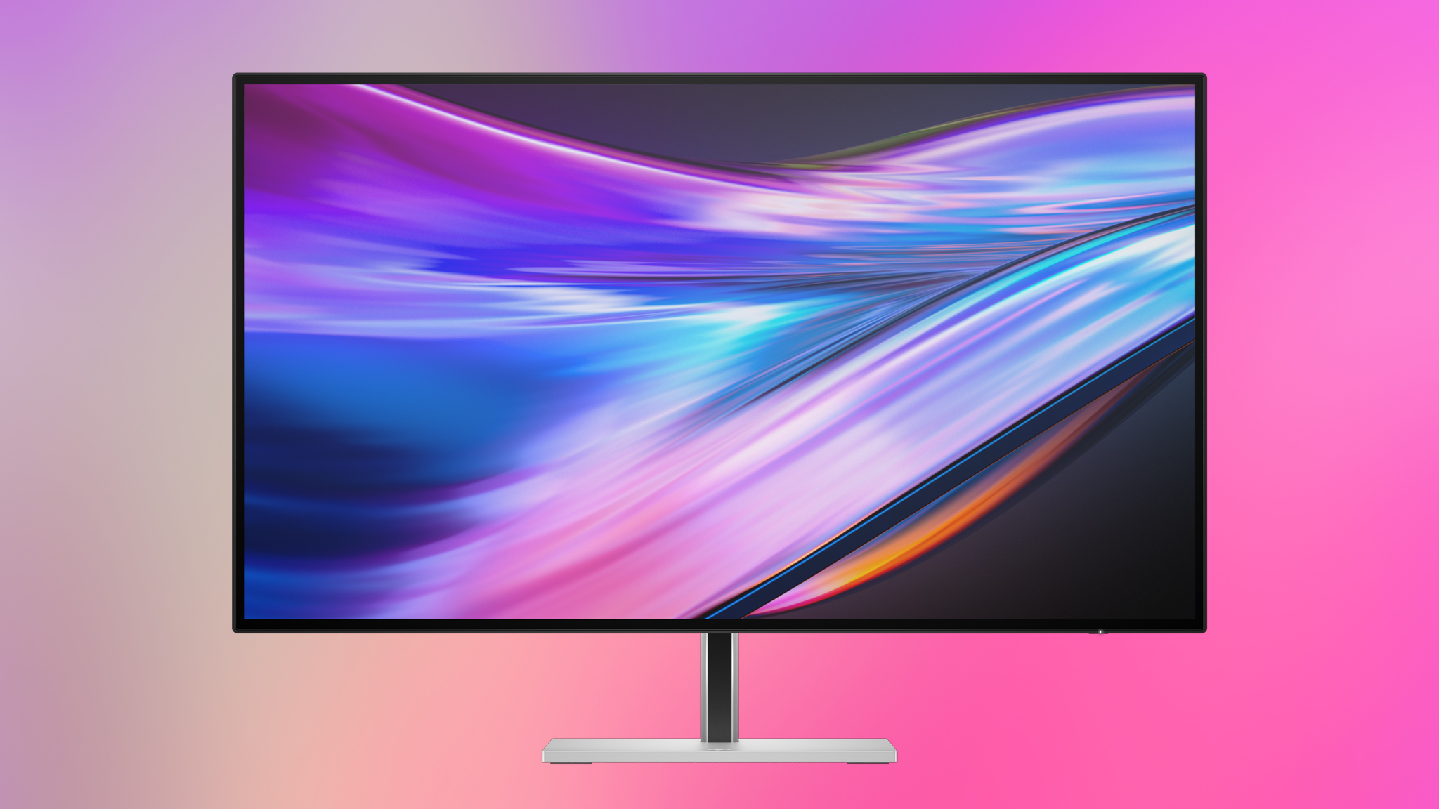 The front of the HP Series 7 Pro 4K Monitor on a pink and purple background.