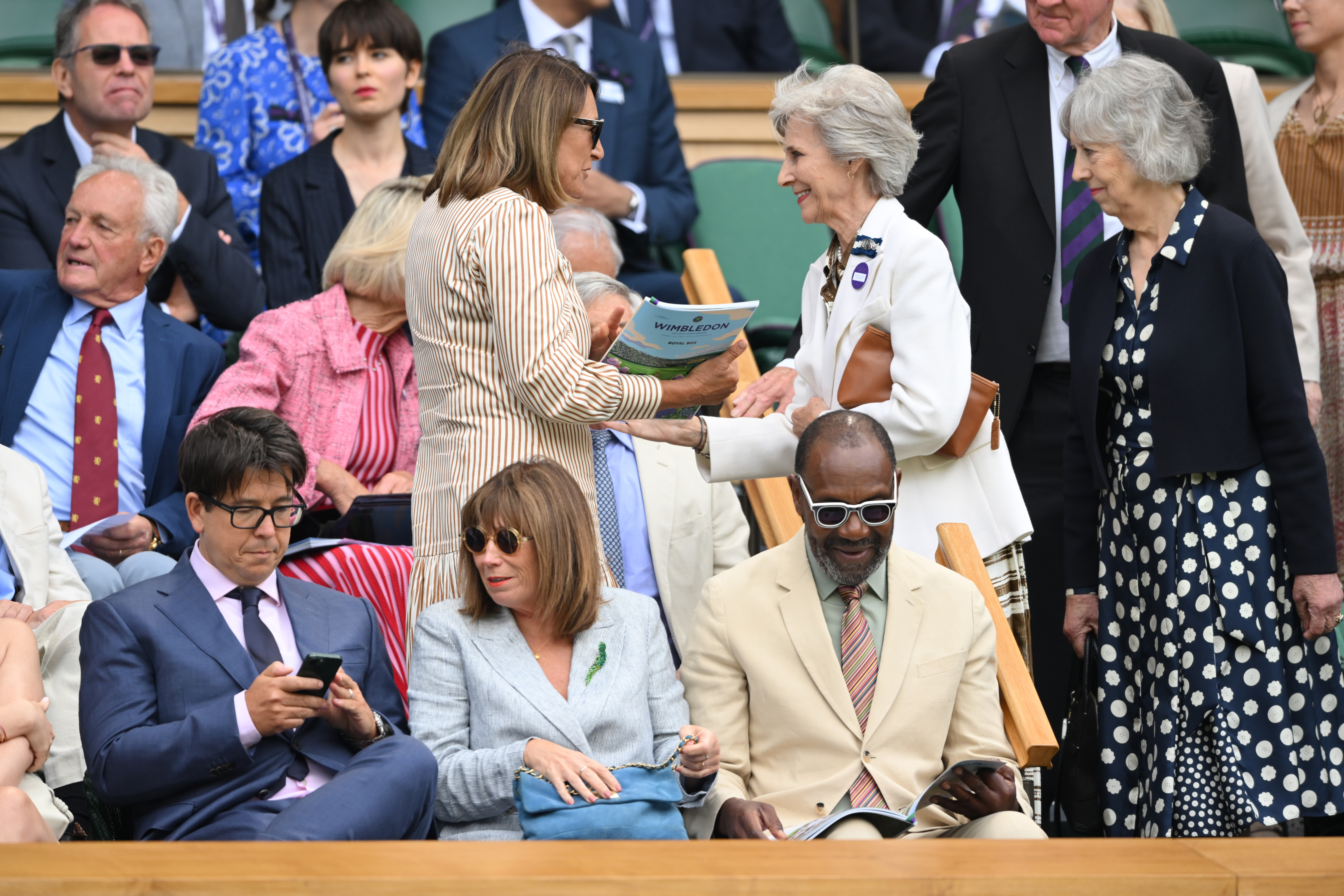 Carole Middleton greeting the Duchess of Gloucester at Wimbledon