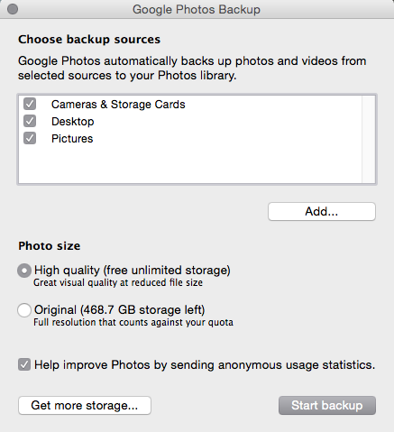 Google Photos desktop backup app