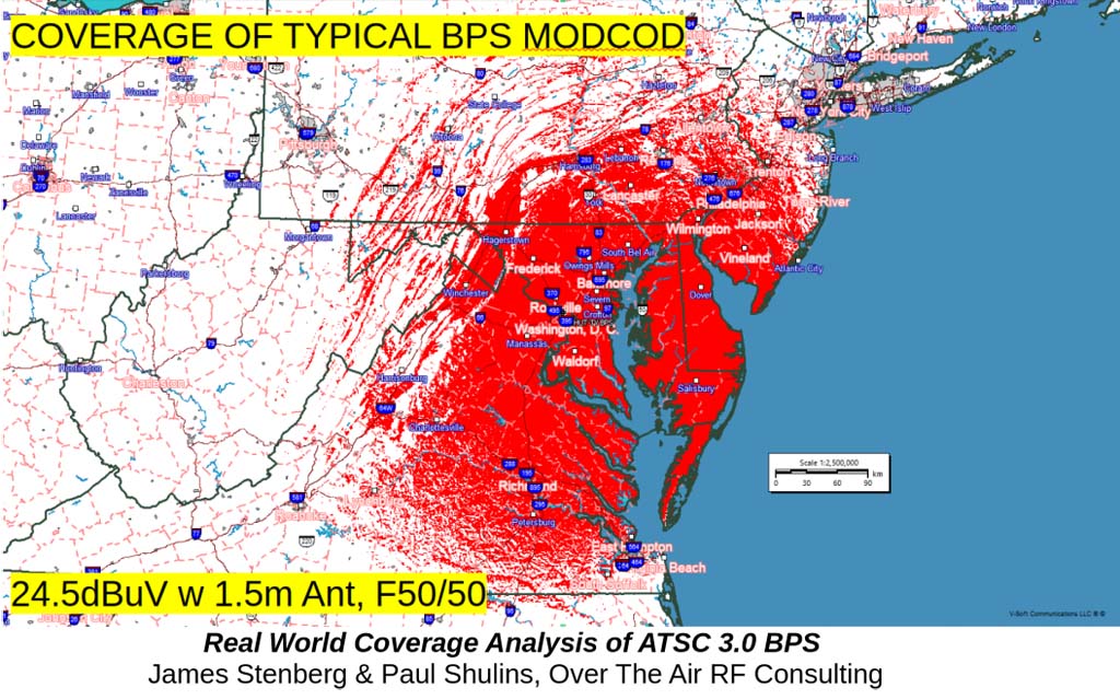 Fig. 2: This map shows excellent coverage from WHUT Washington&amp;rsquo;s BPS signal, however, it also shows spots blocked by terrain with no coverage.