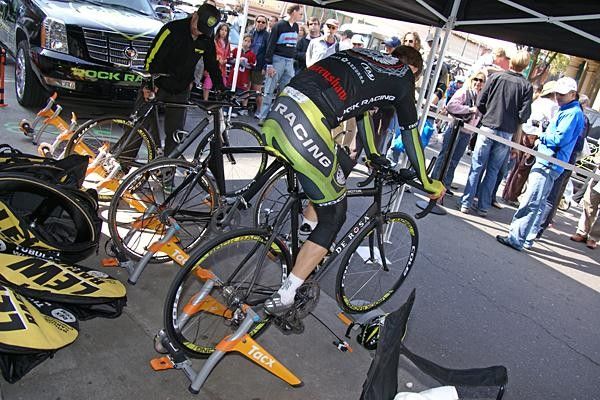 Rock Racing was supposed to be riding DeRosa frames but the only ones we saw were road models fitted with clip-on aero bars.