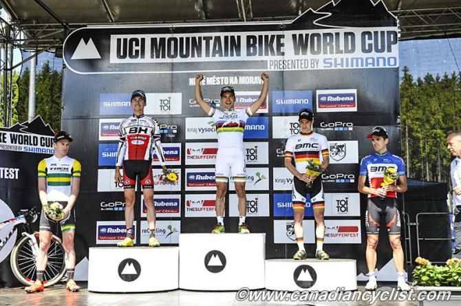 Podium: Daniel Mcconnell, St&eacute;phane Tempier, Nino Schurter, Moritz Milatz, Julien Absalon
