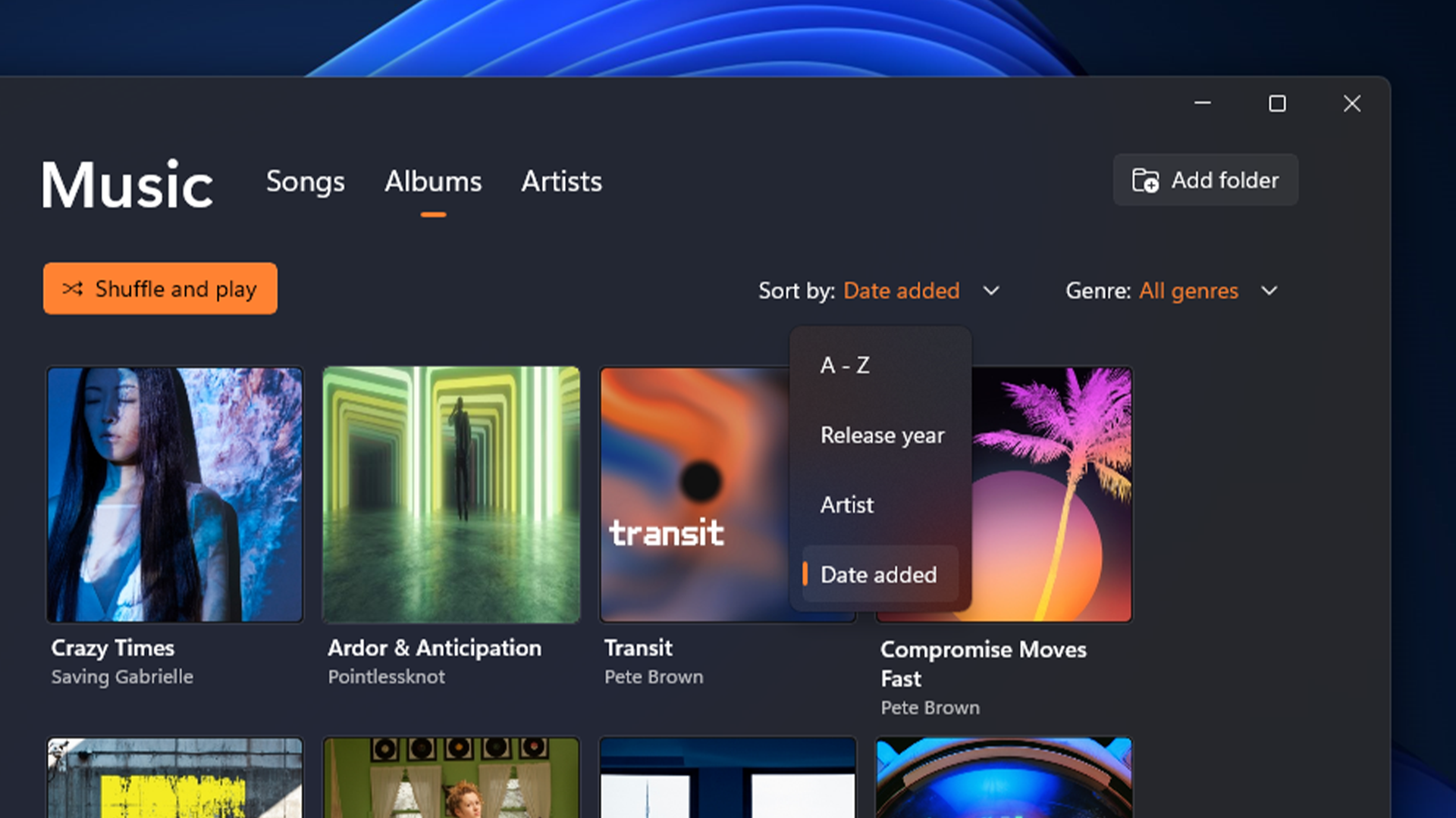 Album artwork in Windows 11 media player