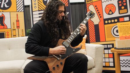 Claudio Sanchez with his Jackhammer guitar