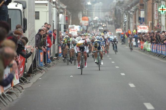 Jonas Vangenechten (Lotto Belisol) glances back to check on his rivals in the sprint finish.