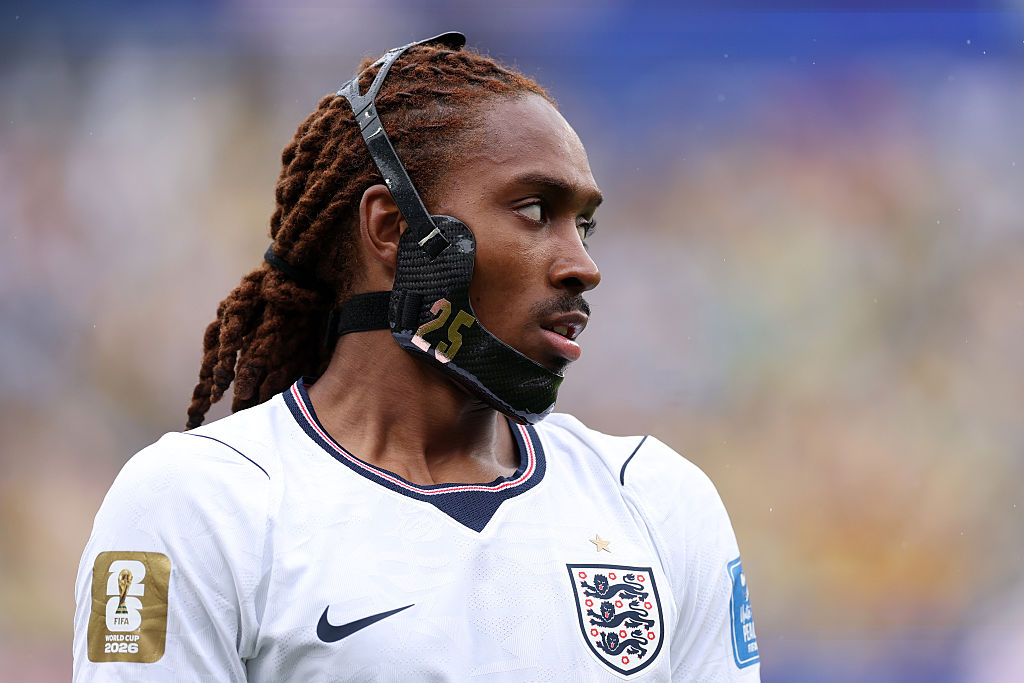 Djed Spence has been wearing protection over his jaw at the World Cup