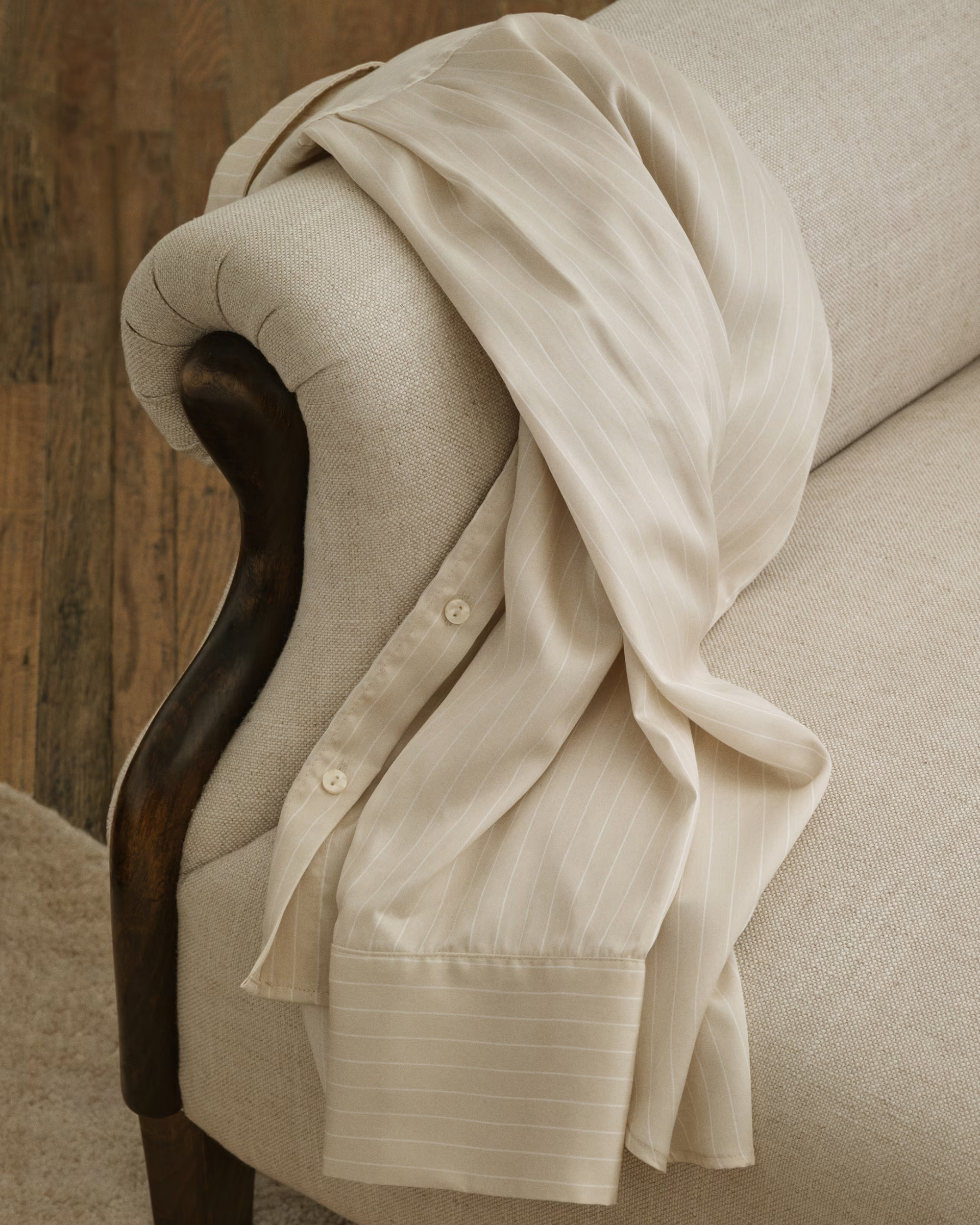 Lyocell Pyjamas in Pinstriped Light Beige