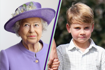 Queen Elizabeth II and Prince Louis split image